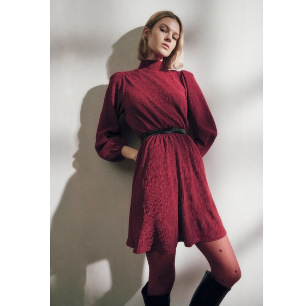 FLORET STUDIOS:  Plissé Long Sleeve Dress (NWT)